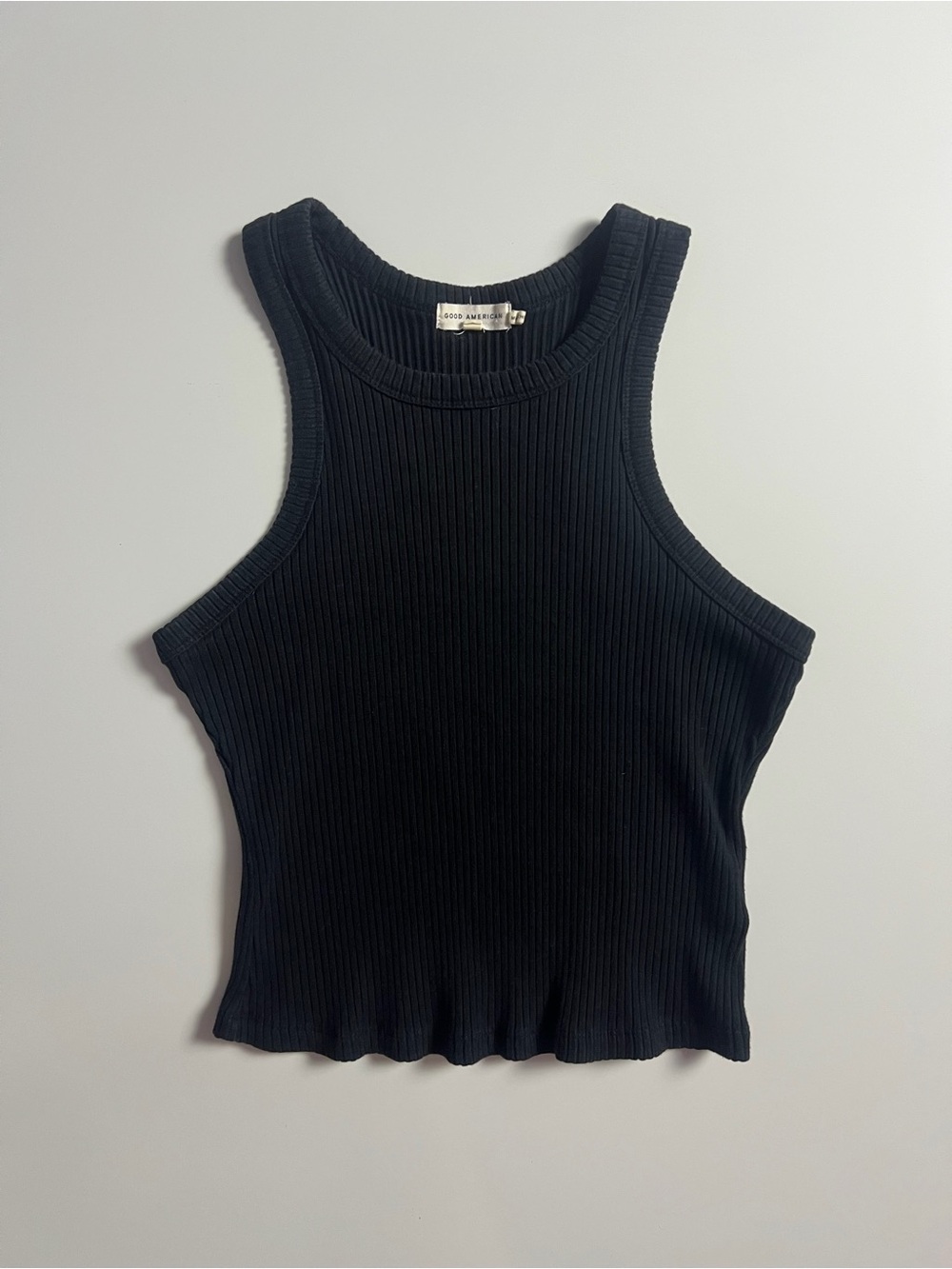 Good American Ribbed Tank Top, Black, Size 1 (S/M)
